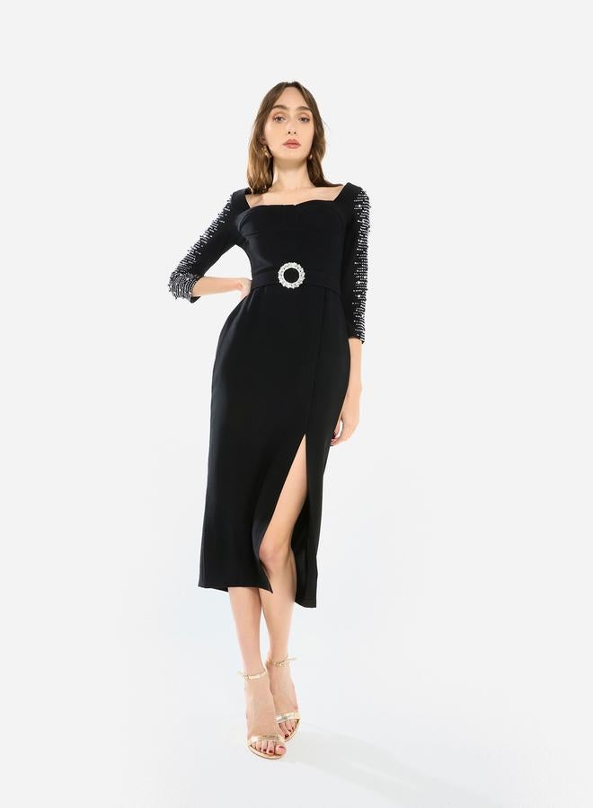 House of Moda Women Embellished Sleeve Midi Dress - Image 2